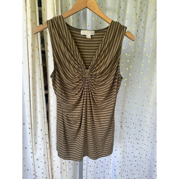 Michael Kors Women's Stripe Ruched Chest Sleeveless Flattering Blouse M - Picture 2 of 4